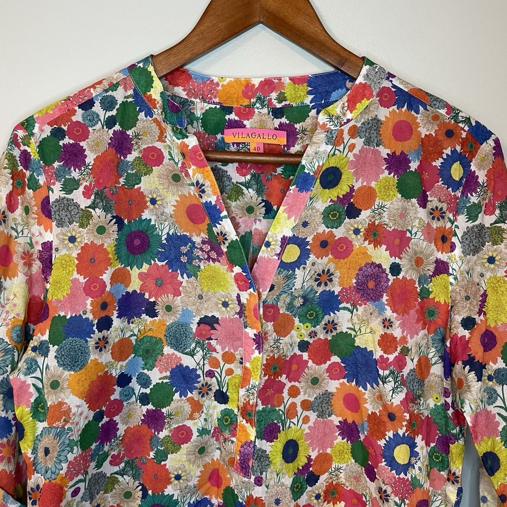 Vilagallo Womens Blouse Shirt Sz 40 US M Flowers‎ Floral Spring - Picture 2 of 8